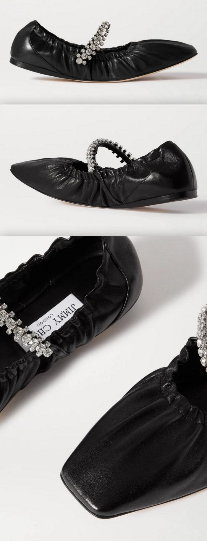 'Gai' Crystal-Embellished Leather Ballet Flats, Black
