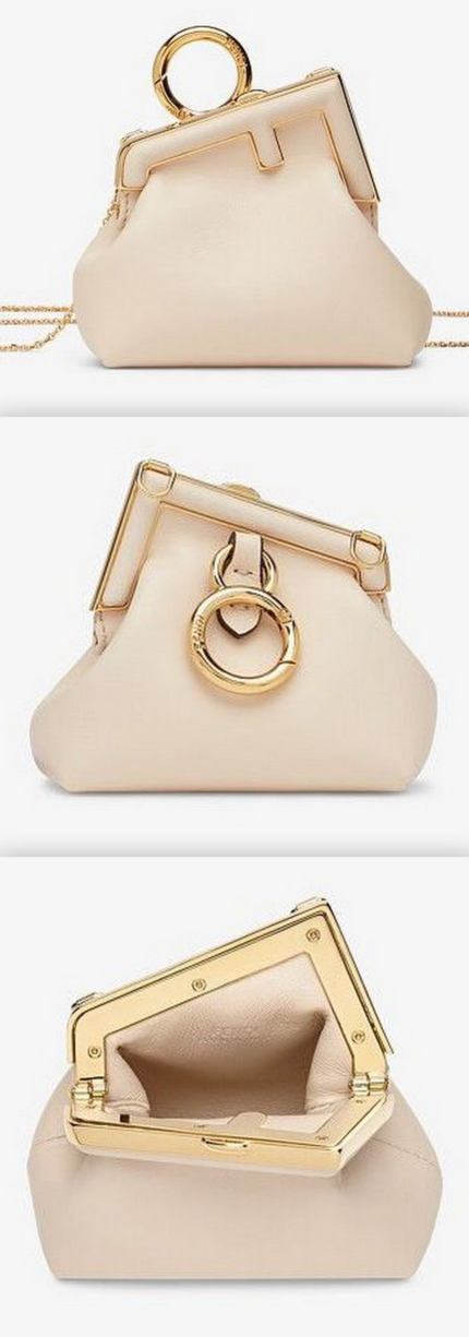 'F' First Nano Nappa Leather Mini Charm Bag, Pale Pink