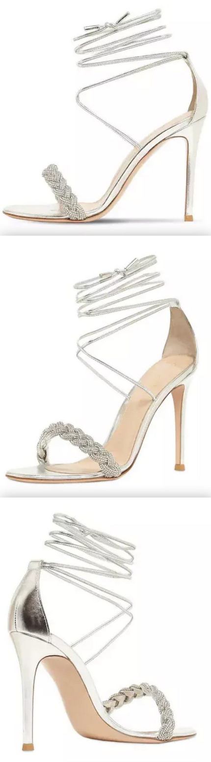 '105mm' Metallic Leather Lace-Up Sandals