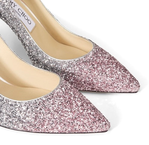 'Romy' Ballet Pink, Silver and Anthracite Triple Glitter Pumps