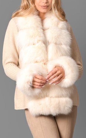 Fur-Trim Knit Cardigan Sweater, Beige Inspired Fashions Boutique