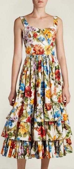 Floral-Print Tiered-Ruffle Midi Dress