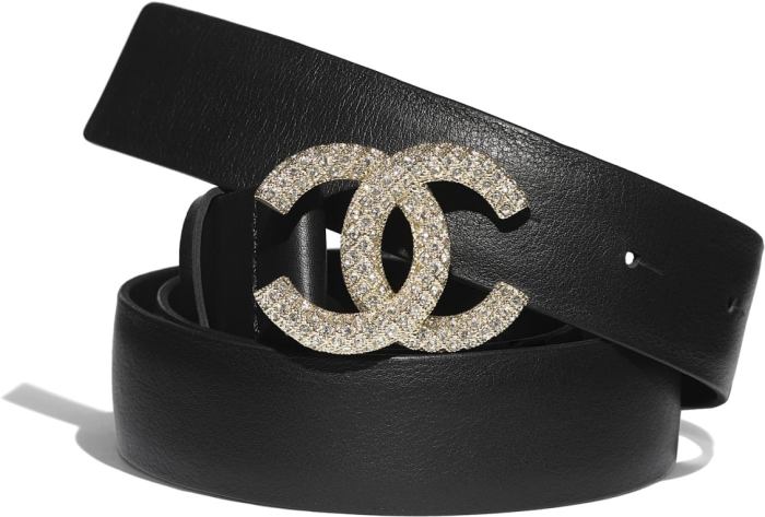 CC-Logo Strass and Gold Calfskin Belt