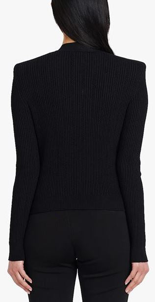 Cropped “Gitane” Knit Cardigan with Gold-Tone Buttons, Black Inspired Fashions Boutique