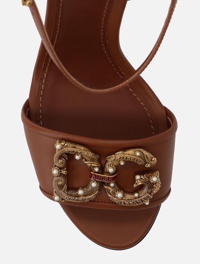 'Amore' Logo Pearl Leather Sandals, Brown