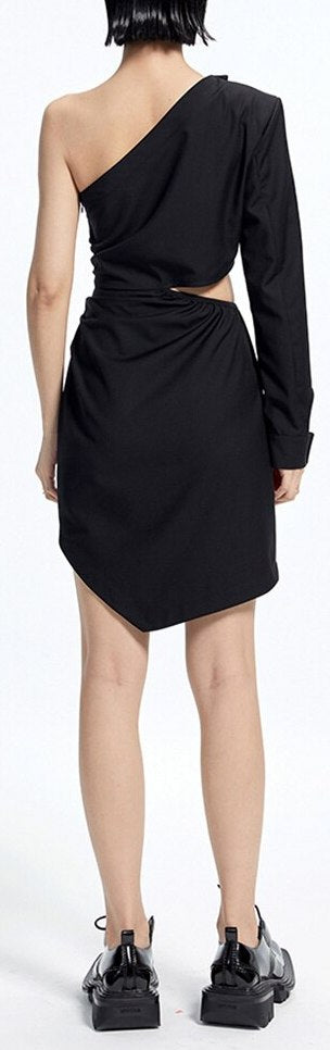 Cut-Out One-Sleeve Asymmetrical Mini Dress Inspired Fashions Boutique
