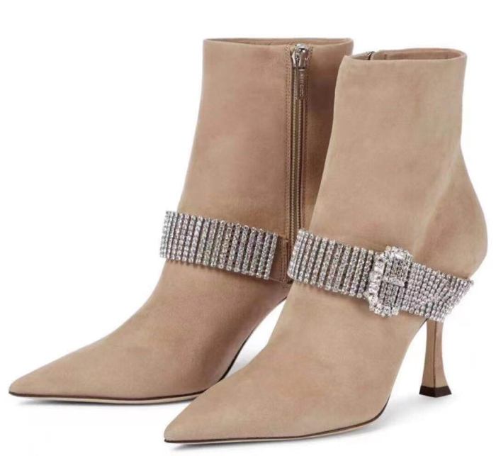 Crystal Buckle Strap Suede Boots Inspired Fashions Boutique