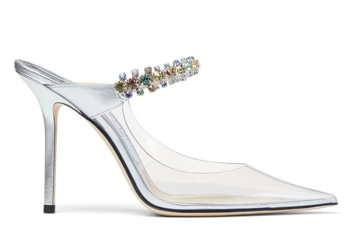 'Bing' 100 Clear Mules with Multicoloured Crystal Strap
