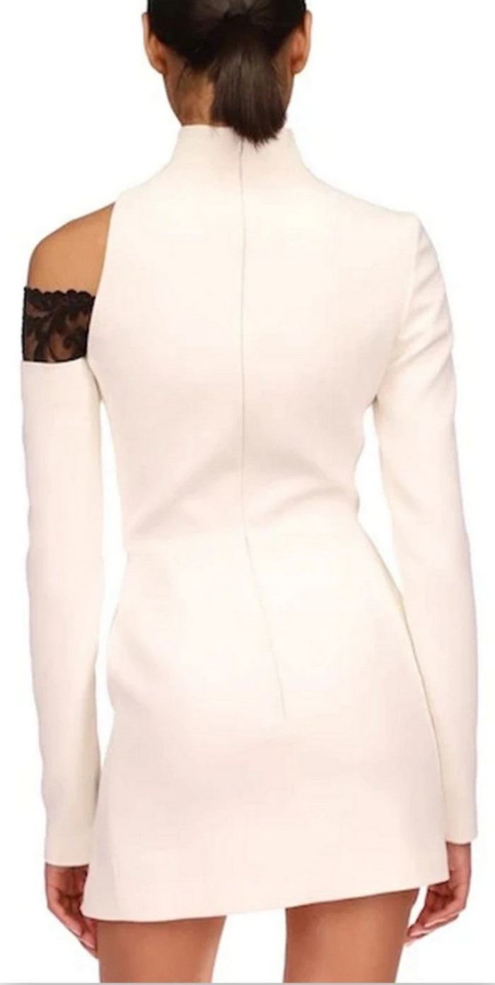 Asymmetric Lace-Trim Long-Sleeve Mini Dress Inspired Fashions Boutique