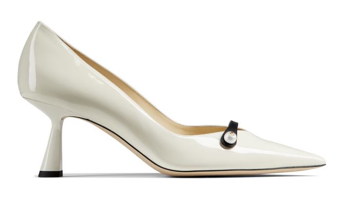 'Rosalia' 65 Patent Pointed Pumps with Pearl Detail, Latte White