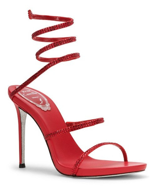'Cleo' Jewel Crystal Coil Sandals, Red