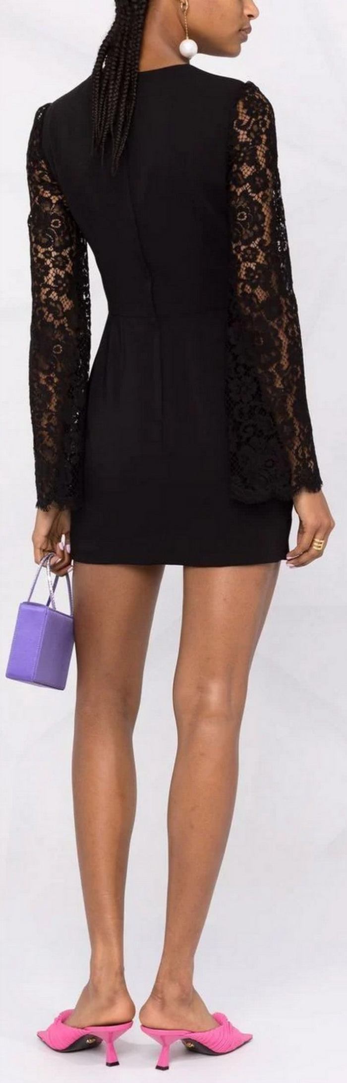 Black Mini Dress with Cordonetto Lace Sleeves Inspired Fashions Boutique