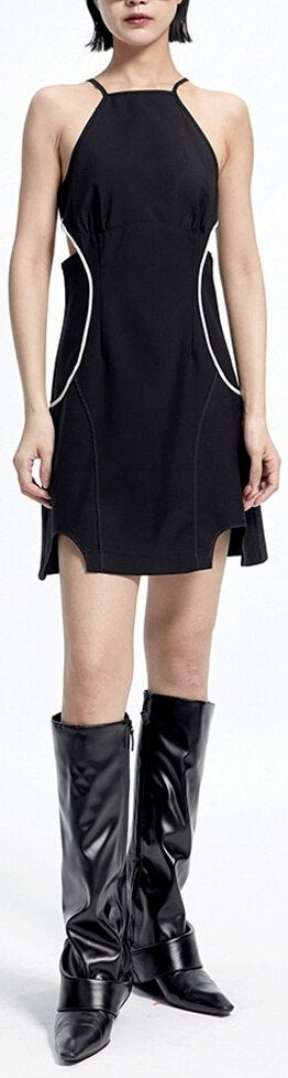 Black Halter Mini-Dress with Detachable Sleeves Inspired Fashions Boutique