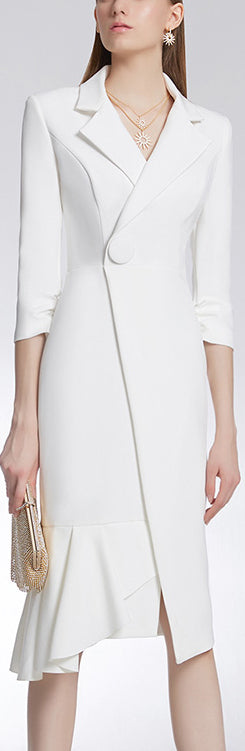 Single-Breasted Blazer-Dress, White DESIGNER INSPIRED FASHIONS