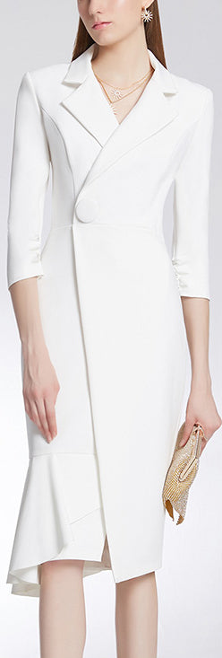 Single-Breasted Blazer-Dress, White
