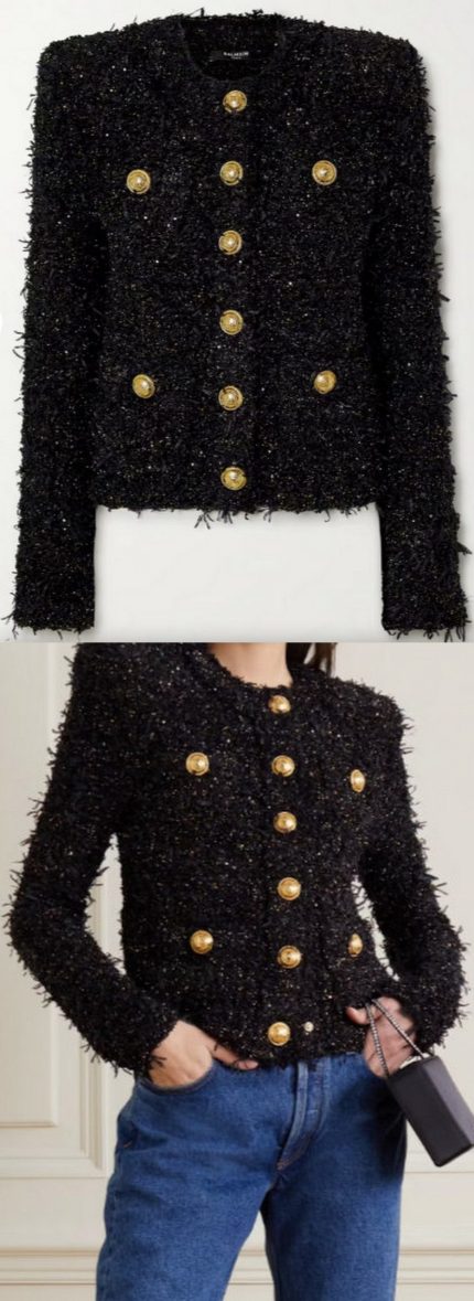 Bouclé-Tweed Jacket, Black Women's Designer Fashions