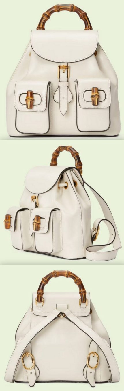 Bamboo Small Backpack, White Women's Designer Fashions