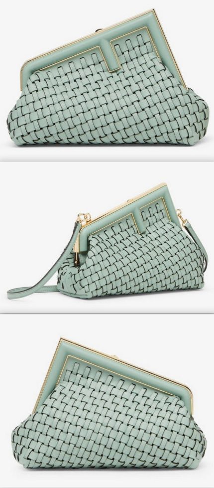 'FIRST' Leather Interlace Bag, Mint Green Women's Designer Fashions