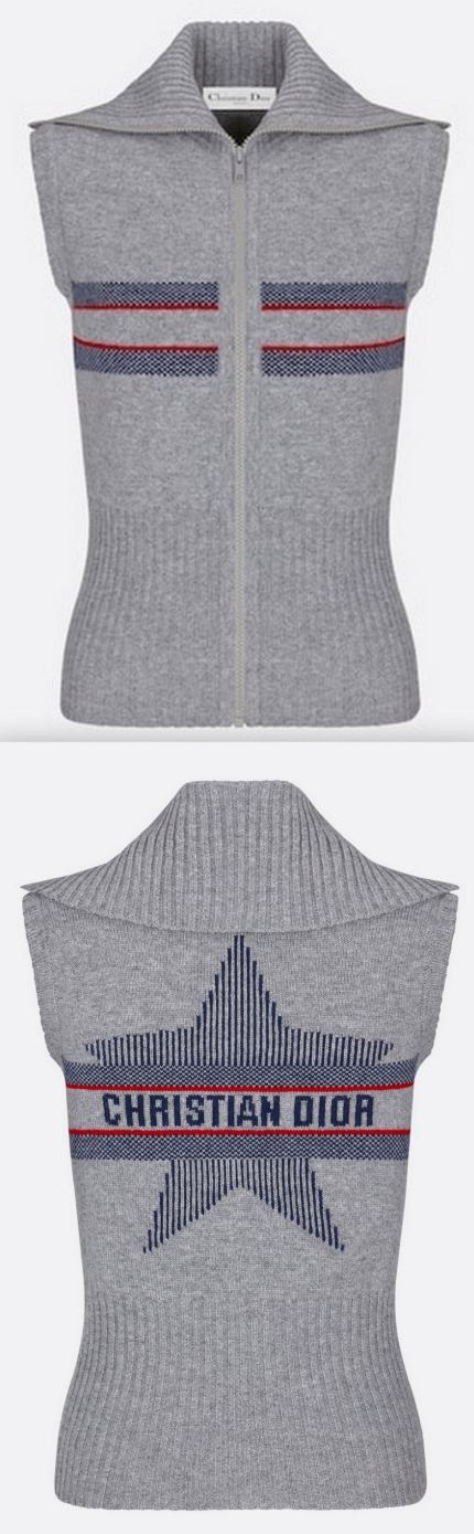 'Alps' Gray Three-Tone Knit Sleeveless Zipped Sweater Women's Designer Fashions
