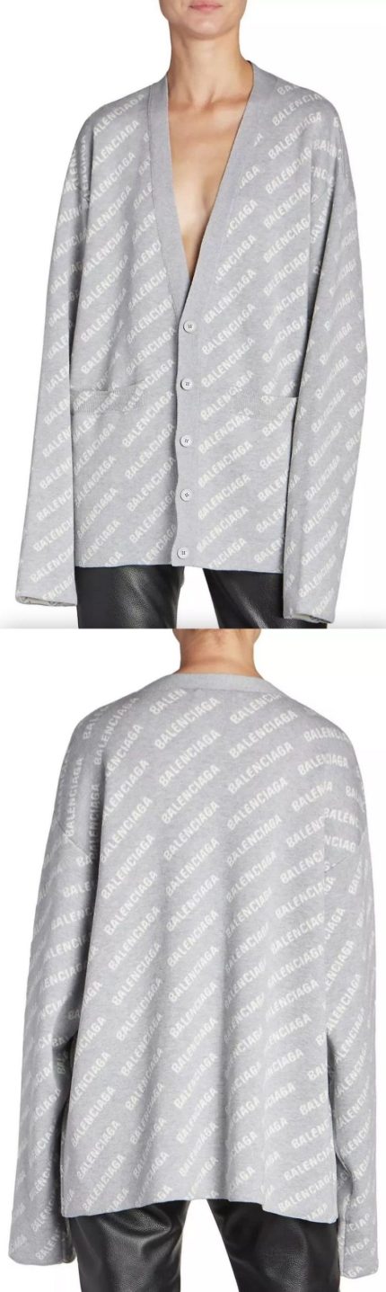 Mini Allover Logo Cardigan, Grey Women's Designer Fashions