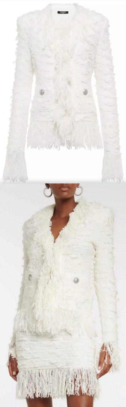 Fringed Bouclé-Tweed Jacket Women's Designer Fashions