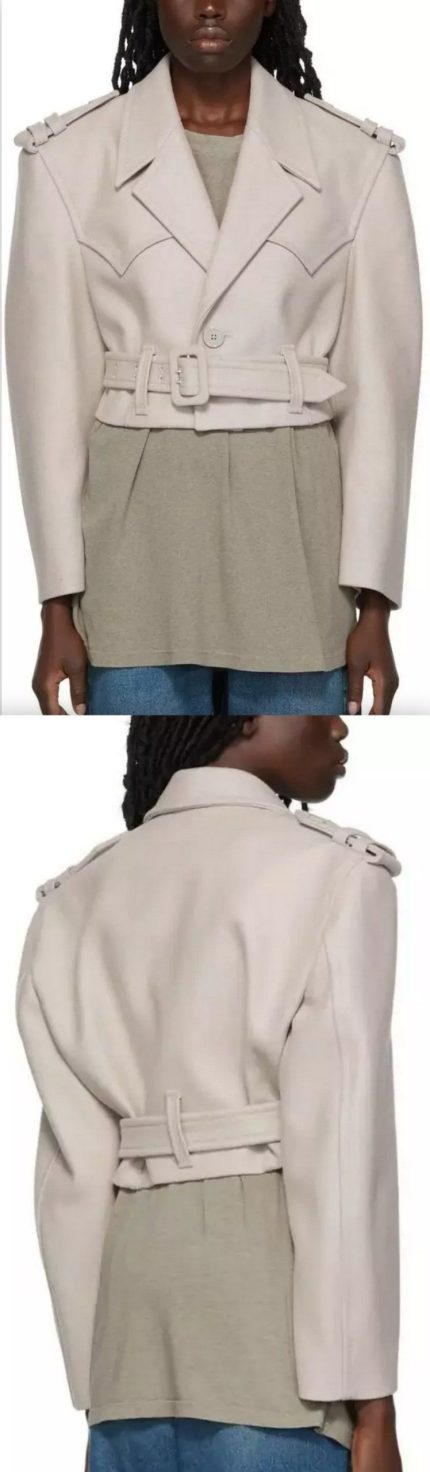 Belted Cropped Wool Jacket Women's Designer Fashions