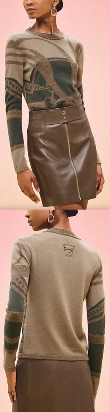 'Promenade du Martin' Intarsia Long-Sleeve Sweater, Vert Gobi Women's Designer Fashions