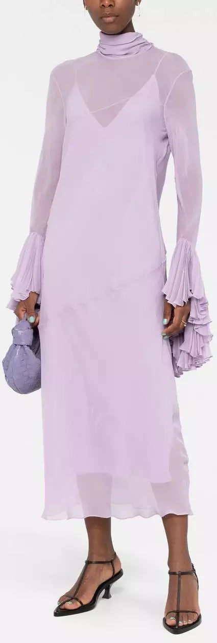 'Evi' Ruffled Chiffon Midi Dress, Lavender Women's Designer Fashions