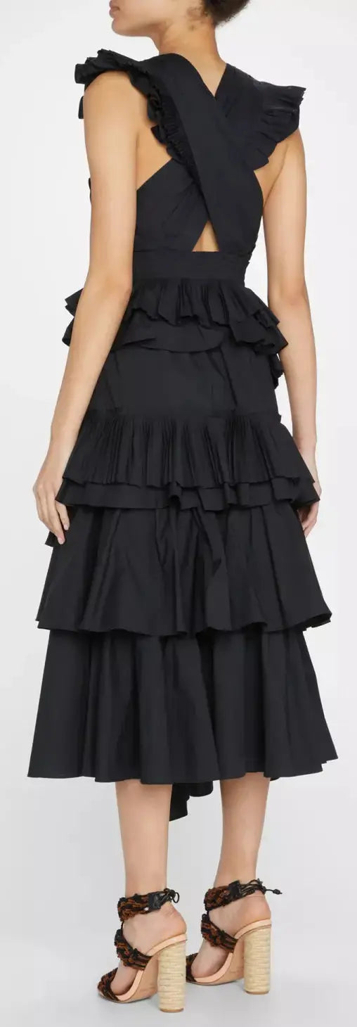 'Aurore' Tiered Cotton Dress, Black Women's Designer Fashions