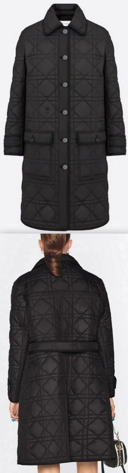 Black Quilted Technical Taffeta Microcannage Coat Women's Designer Fashions
