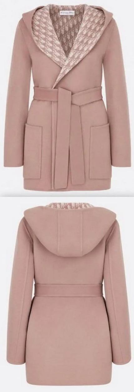 Cropped Reversible Oblique Belted Hooded Coat Women's Designer Fashions