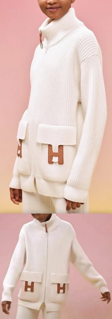 'H-Pocket' Zip Knit High-Neck Cardigan Sweater Women's Designer Fashions