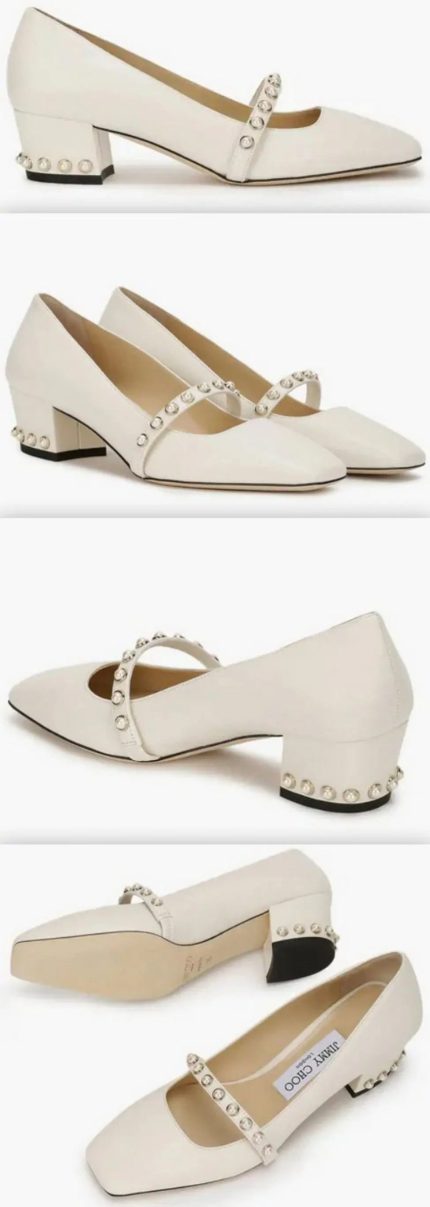 'Hoska' 45 Pearl-Embellished Pumps in Nappa Leather, White Women's Designer Fashions