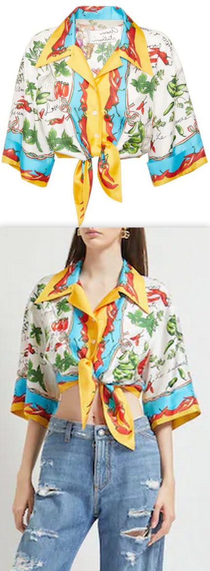 Capri Knotted Silk Twill Crop Shirt Women's Designer Fashions