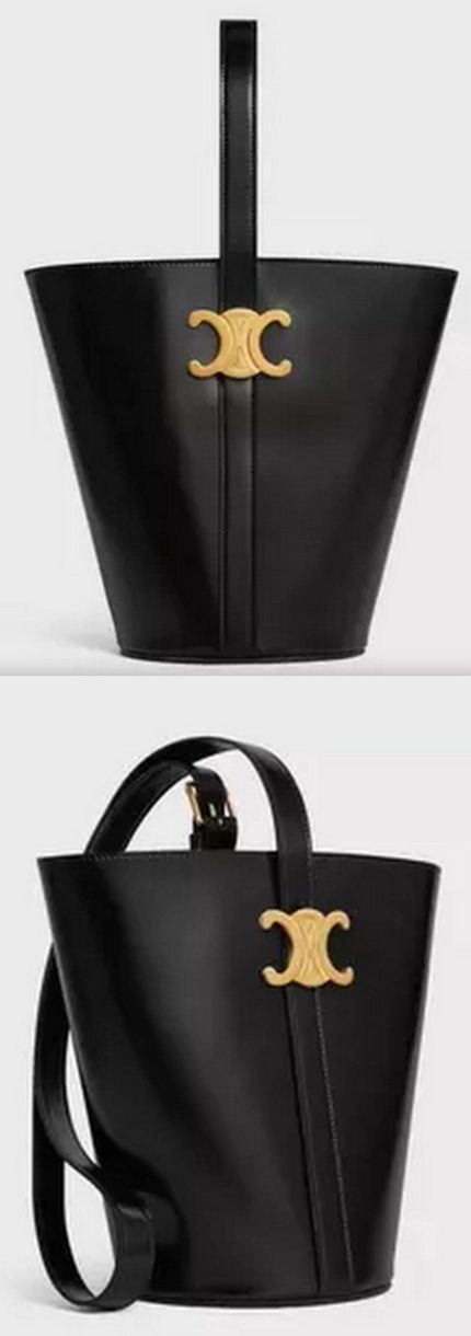 Bucket Triomphe in Shiny Calfskin, Black Women's Designer Fashions