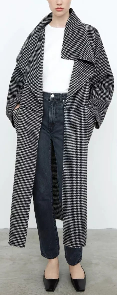 'Annecy' Shawl-Lapel Wool-Blend Houndstooth Coat Women's Designer Fashions