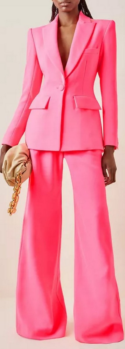 Single-Breasted Blazer and Flared Pant Suit, Pink Women's Designer Fashions