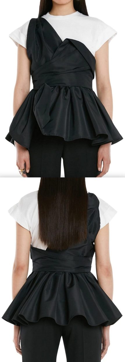 Asymmetric Peplum T-Shirt, Black and White Women's Designer Fashions
