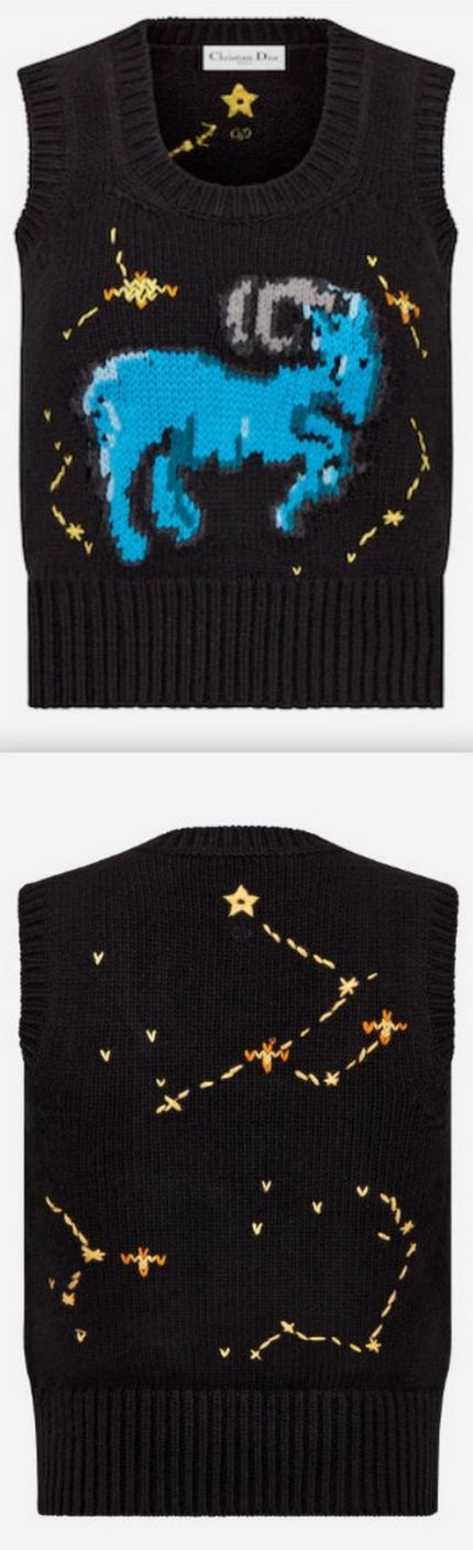 Black Knit Pixel Zodiac Motif Sleeveless Sweater Women's Designer Fashions