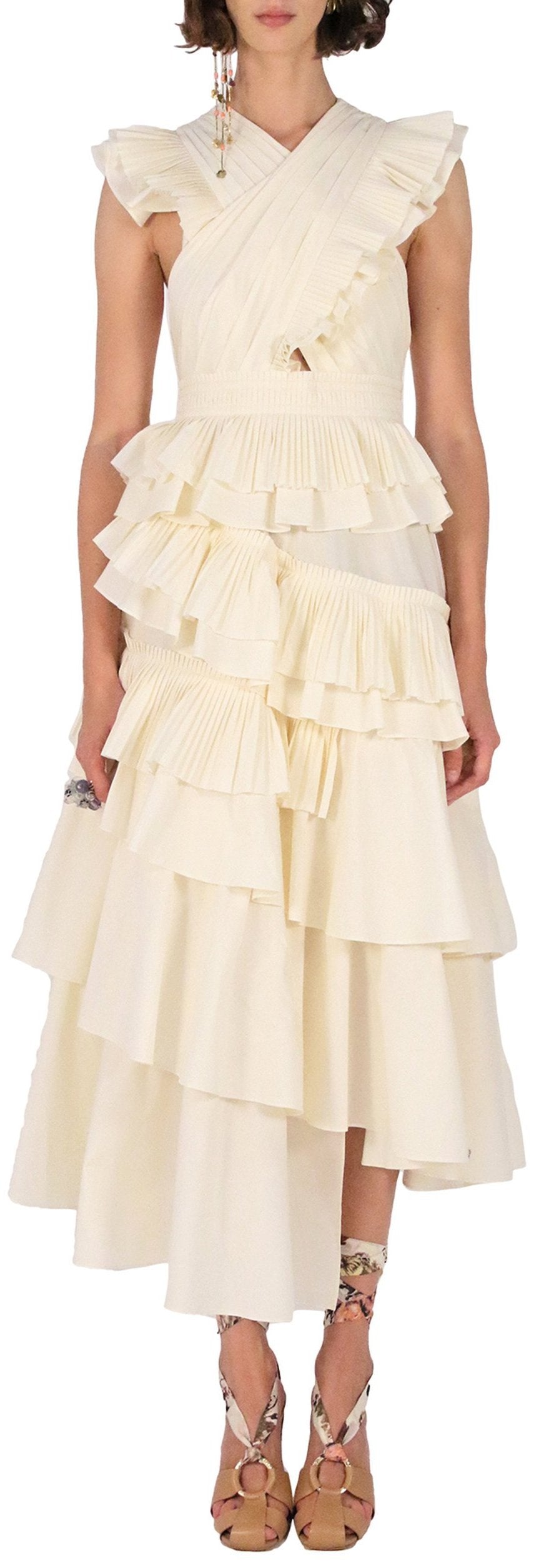 'Aurore' Tiered Cotton Dress, Cream Women's Designer Fashions