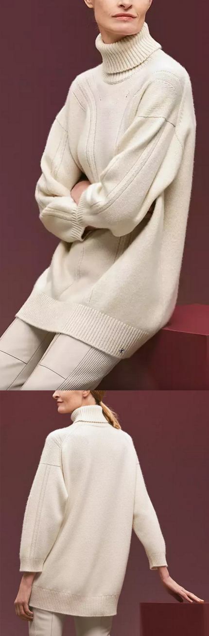Long-Sleeve Sweater in Plain Scottish Cashmere Women's Designer Fashions