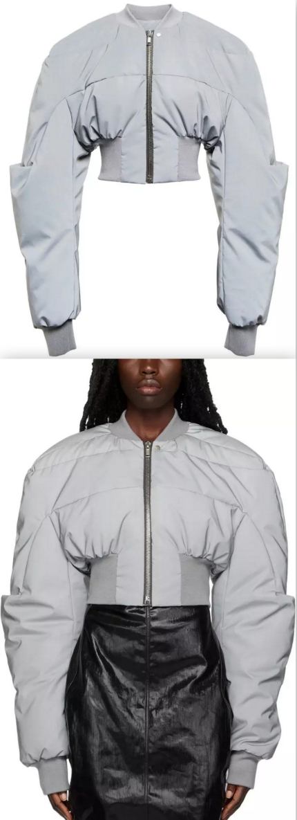 Cropped Reflective Bomber Jacket Women's Designer Fashions