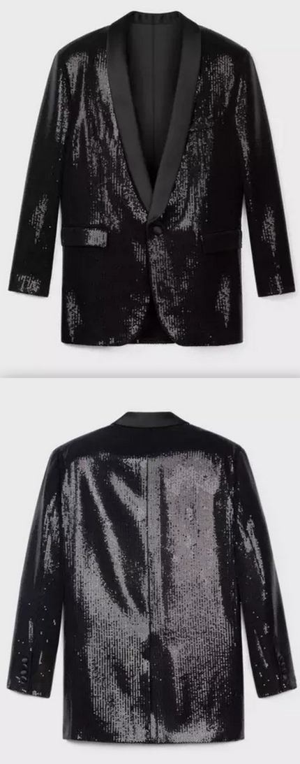'Kim' Tux Jacket in Micro Sequin Sable, Black or White Women's Designer Fashions
