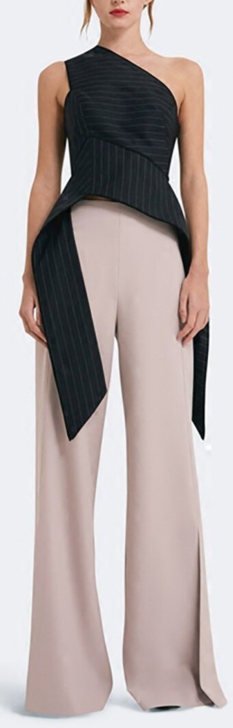 One-Shoulder Striped Top and Wide-Leg Trouser Set Inspired Fashions Boutique