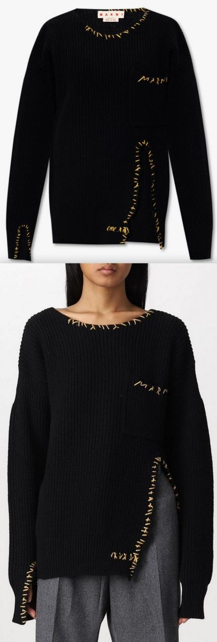 Stitch-Detail Sweater, Black Women's Designer Fashions