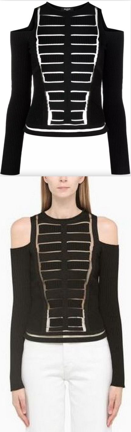 Cold-Shoulder Cut-Out Knitted Top Women's Designer Fashions