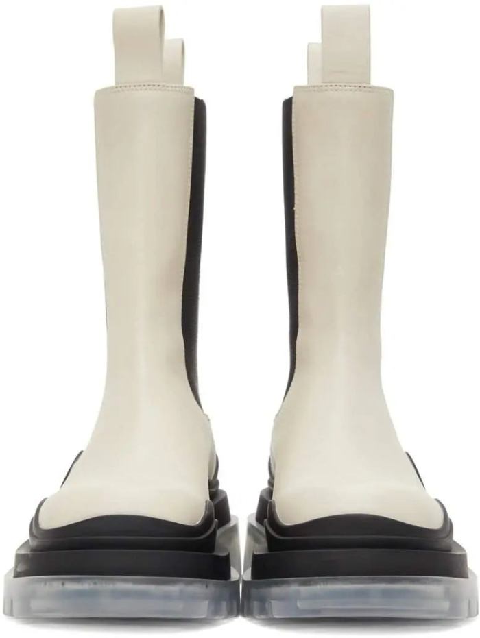 'BV' Tire Chelsea Boots, Off-White/Black DESIGNER INSPIRED FASHIONS