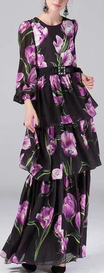 Black Floral Printed Gown DESIGNER INSPIRED FASHIONS