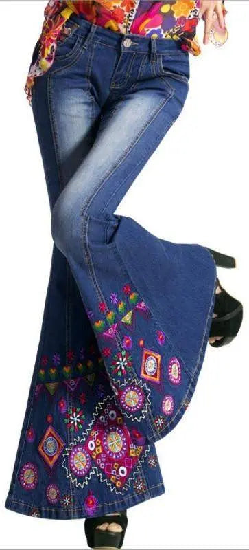 Embellished Faded Bell-Bottom Jeans DESIGNER INSPIRED FASHIONS