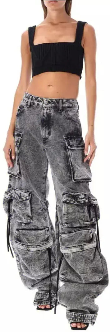 Gray Faded Cargo Pants Women's Designer Fashions